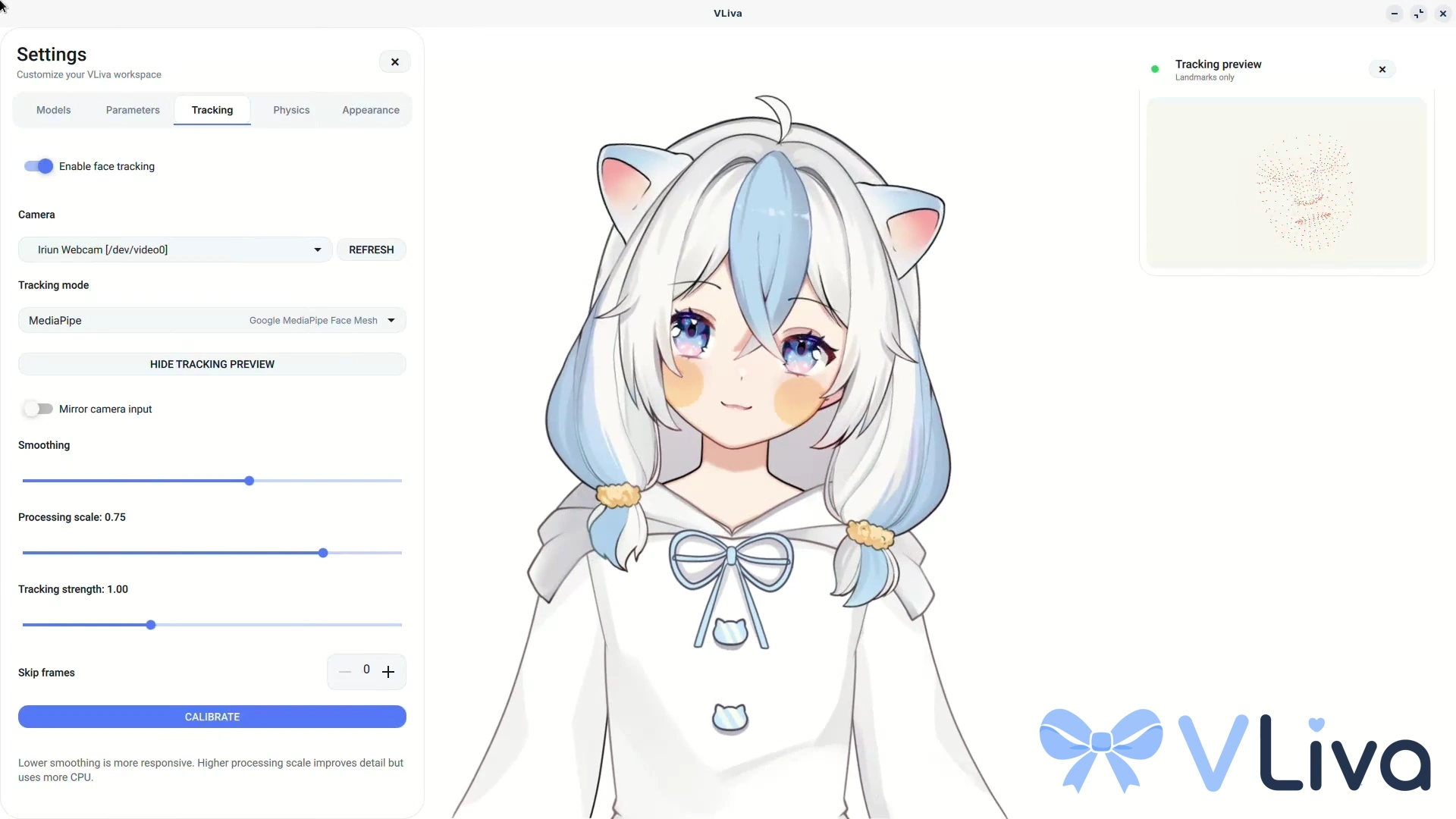 VLiva interface running a Live2D model